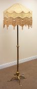 Arts & Crafts standard lamp base in brass by WAS Benson with "Downton Abbey" silk lamp shade,