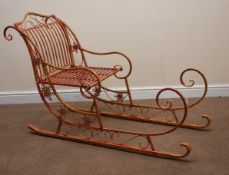 Giant Christmas sleigh bench, red and gold finish,