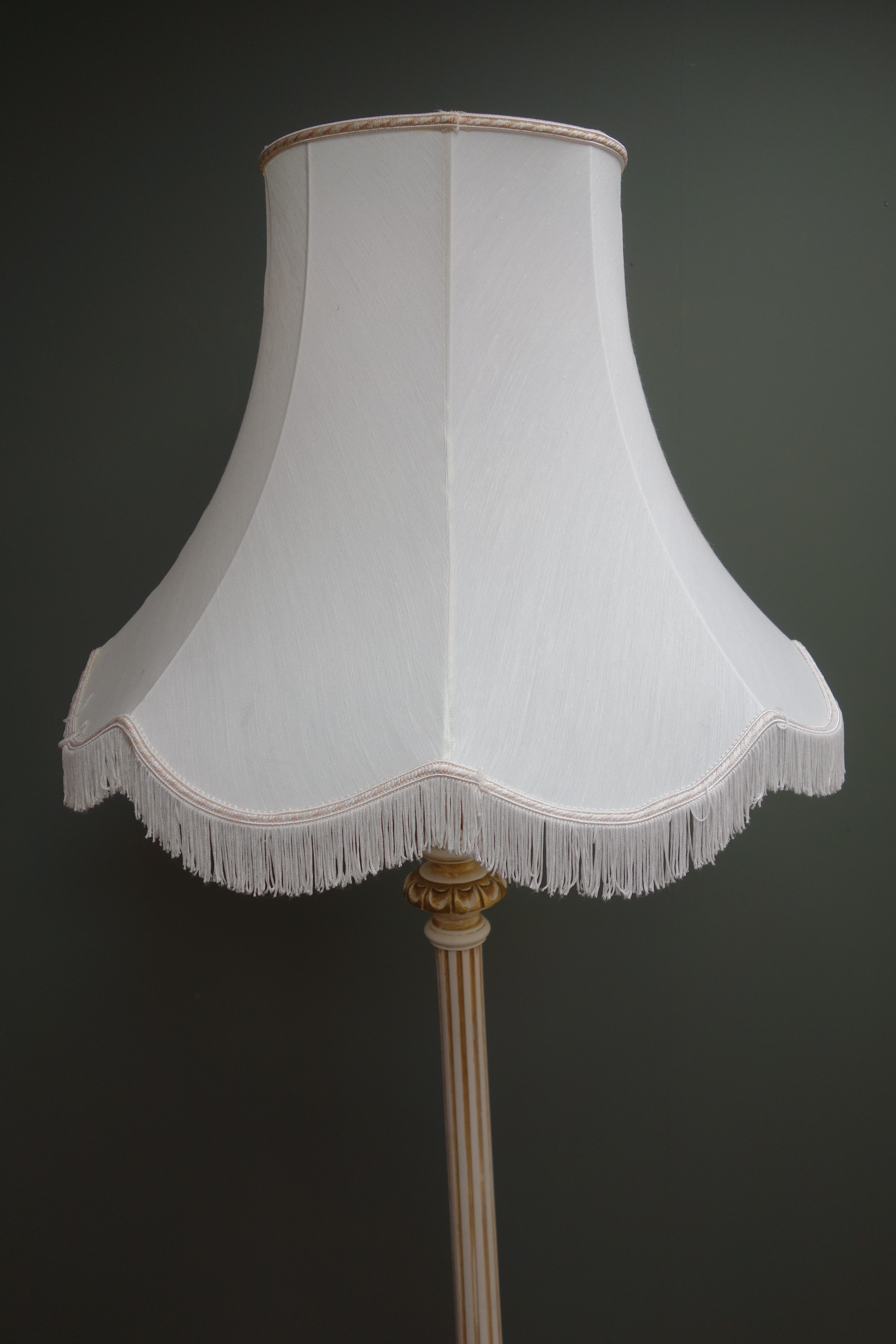 Cream and gilt standard lamp, ornate reeded column with shade, - Image 3 of 3