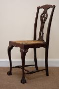 19th century American side chair, pierced splat and drop in rush seat on cabriole legs,