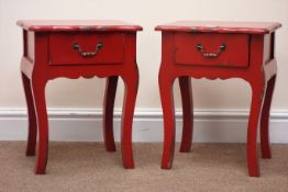 Pair French style bedside cabinets, moulded shaped top, single drawer, shaped supports, W36cm,