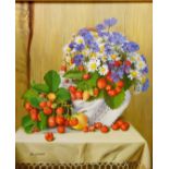 Gregori (Lysechko) Lyssetchko (Russian 1939-): Still Life of Wild Strawberry's and Flowers in