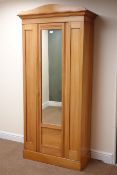 Edwardian satin walnut wardrobe, single mirror door, plinth base, W94cm, H204cm,