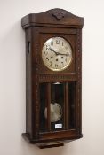 20th century oak presentation wall clock with bevel glazed door,