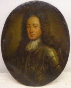 Portrait of a Dutch Gentleman in Armour, 18th/19th century oval oil on copper unsigned 16.