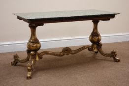 Ornate cast brass coffee table with marble top, W92cm, H50cm,