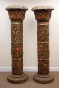 Two large Egyptian style pillars decorated with hieroglyphics and ancient Egyptian motifs, H175cm,