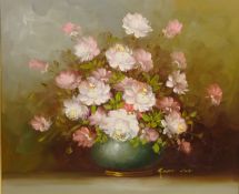 Still Life of Roses, 20th century oil on canvas signed by Robert Cox,