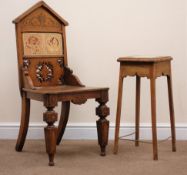 Victorian Gothic style oak hall chair with inset tile back,