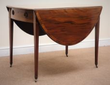 George IV cross banded mahogany drop leaf Pembroke table, single drawer,