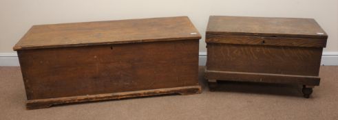 Victorian stained and grained pine blanket box, W124cm, and a small pine blanket box,