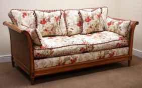 French cherry wood framed two seat settee, with moulded curing arms,