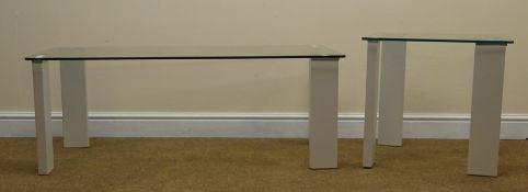 Rectangular glass top coffee table, grey supports (W120cm, H45cm,