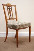Edwardian Sheraton Revival satinwood salon chair with urn splat on square tapered supports,