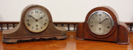 Walnut cased mantel clock and an oak case mantel clock,