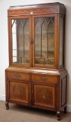 Edwardian inlaid mahogany display cabinet, inverted cornice,