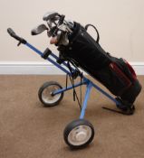 Set of Child's WRX Jaxx golf clubs with folding trolley