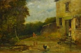 F Watson (19th/20th century): Figures and Hens near a House,