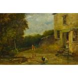 F Watson (19th/20th century): Figures and Hens near a House,