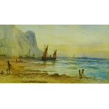 L Lewis (British 19th century): 'Landing the Catch Flamborough Head', watercolour signed,