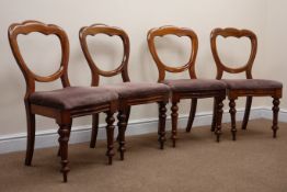 Set four 19th century mahogany balloon back dining chairs, upholstered serpentine seat,