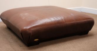 Square chocolate leather footstool, W105cm, H30cm,