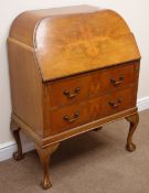 Early 20th century walnut bureau, fall front with fitted interior above two graduating drawers,