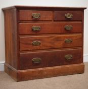 Late 19th century mahogany chest, deep inset leather top, two short and three long drawers,