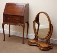 Victorian oval mahogany dressing table mirror, scrolled supports, two hinged compartments (W62cm,