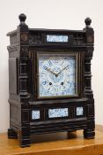 Aesthetic movement mantel clock, ebonised case with gilt lined detail,