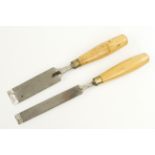 Two unused boxwood handled firmer chisels by J.