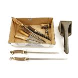 Four sharpening steels, carving knife and fork all with antler handles, a bread knife,