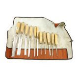 A set of 11 bevel edge chisels by SORBY with orig trade labels,