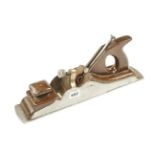 A 15 1/2" steel panel plane with brass lever, mahogany infill and twin thread adjuster.