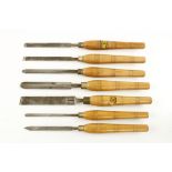 A set of 7 turning tools by MAWHOOD Sheffield with beech handles G+