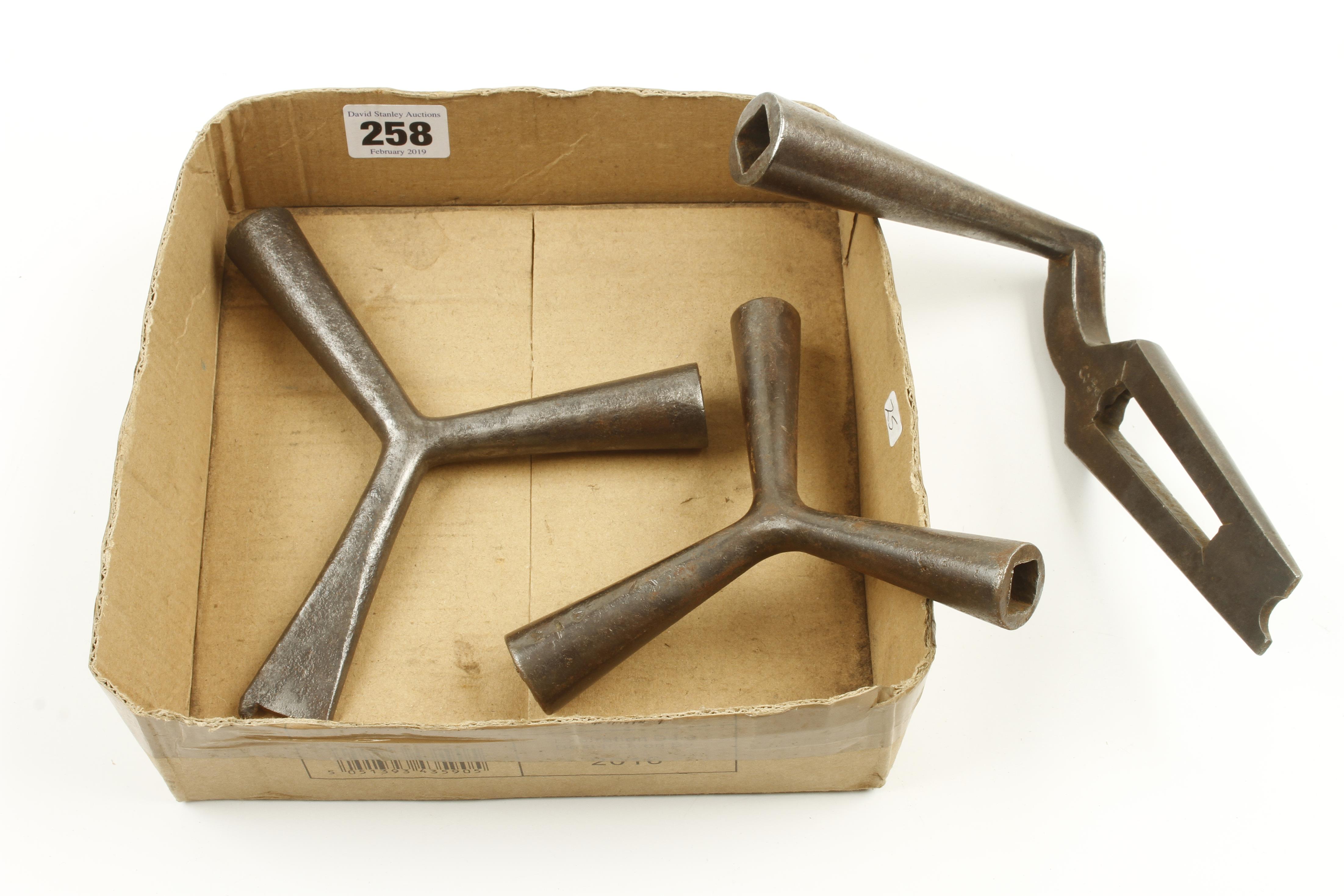 Three iron bed wrenches G