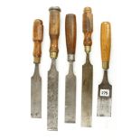 Four 1 1/2" firmer chisels and another G+