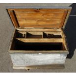 A pine tool chest with two sliding trays and a few tools G