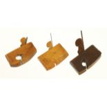 Two boxwood and one mahogany miniature planes 2" to 2 1/4" G+