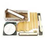 Various boxwood scale rules and three plastic slide rules G