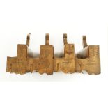 A set of 4 Grecian ogee moulding planes by GRIFFITHS marked 1/2, 3/4, 7/8 and 8/8.