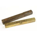 An 8" all brass spirit level nicely engraved Tho LONG Made by Hand in 1834 in purpose made tin case