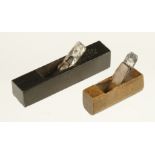 A miniature ebony jointer by PERRY & Co London Patent 2 1/2" x 1/2" and a tiny beech round 1 1/2" x