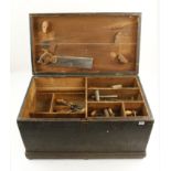 A pine chest 31" x 17" x 17" with two sliding trays and tools G+