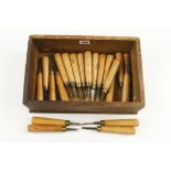 A set of 21 small turning tools with matching beech handles G+