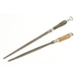 Two butchers steels by ROWORTH Bros Norwich with antler and horn handles G