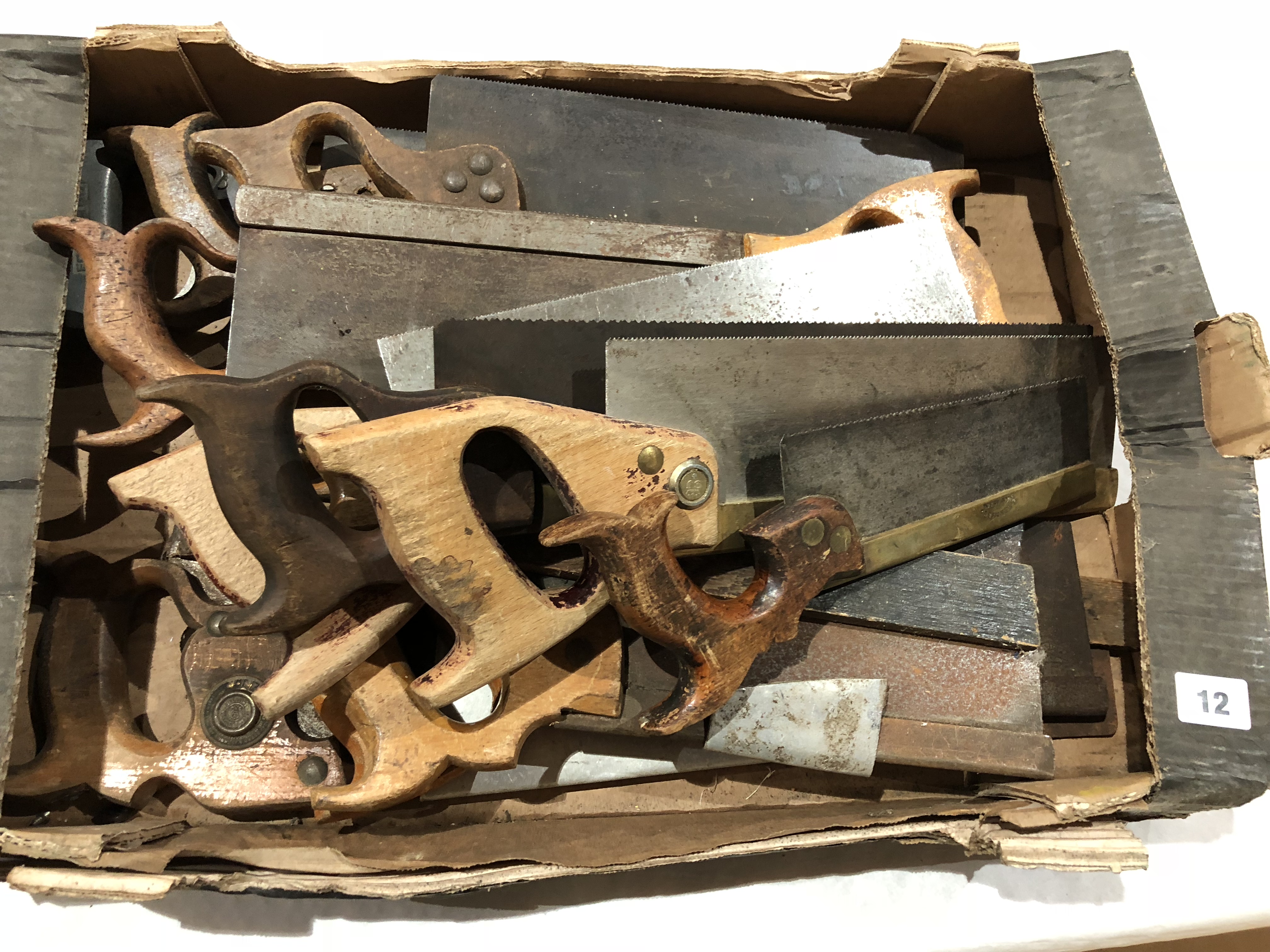 Five brass backed saws and ten others some rust G-