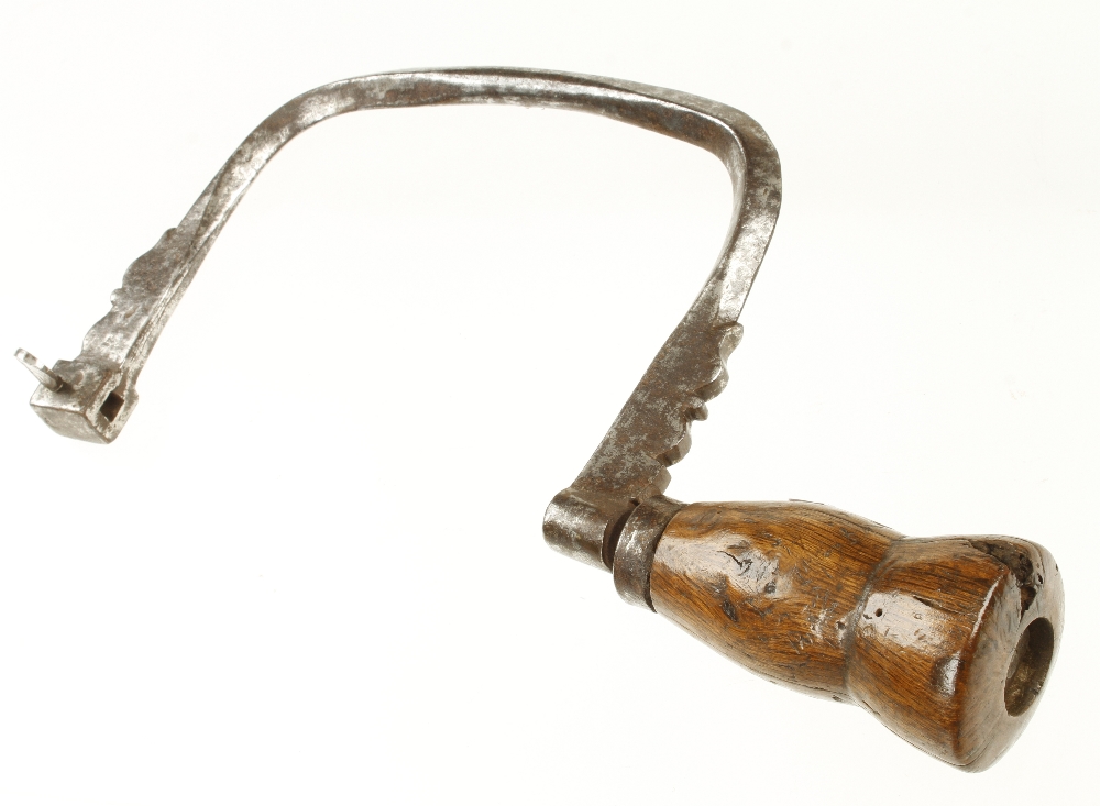 An 18c French hand forged coopers brace with deep sweep and simple decoration to frame with oak - Image 2 of 2