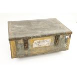 An unusual steel box 20" x 14" x 8" with double steel lining and lids with trade label of Marble