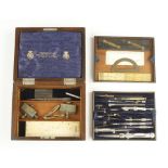 A part set of German silver drawing instruments by HOLTZAPFFEL & Co in orig fine quality 3 tier